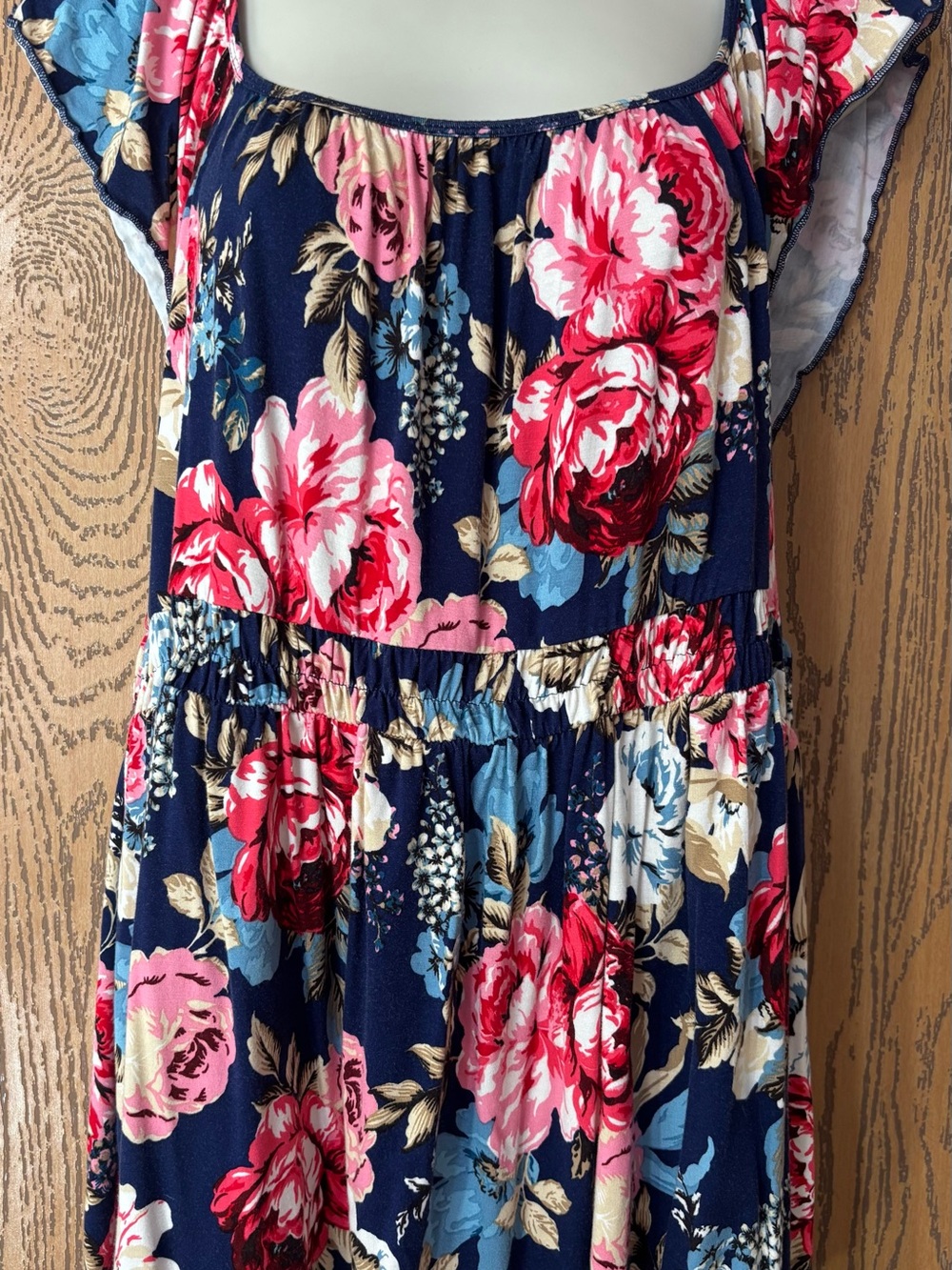 Torrid Navy Floral Blouse with Pink & Red Roses